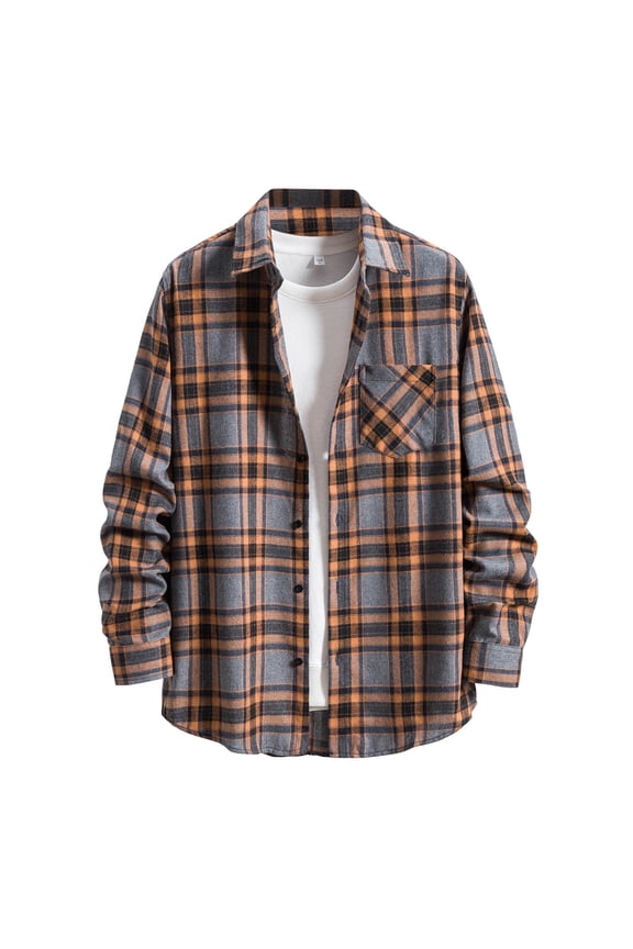 Mens Shirts Fall Tops Men's Casual Plaid Shirt Long Sleeve Loose Fit Button Down Shirts Classic Flannel Shirt Top Formal Collared Shirt