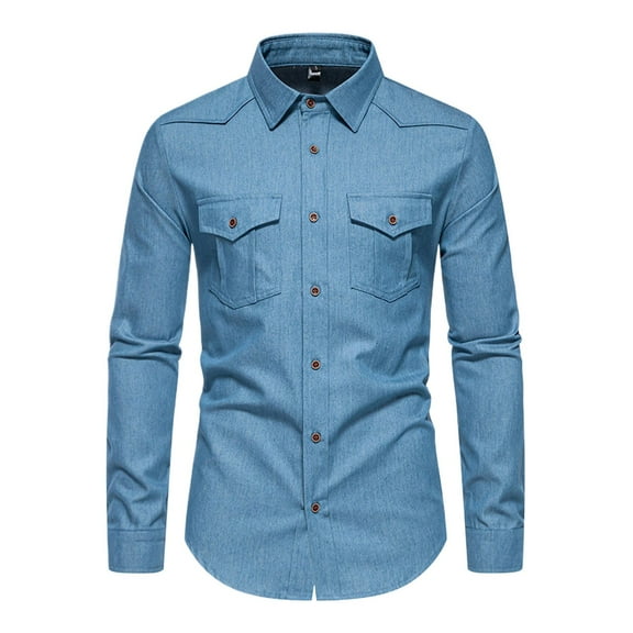 NAFUU Mens Shirts Fall Tops Mens Dress Shirts Long Sleeve Collared Stretch Solid Color Business Casual Button Down Shirt Pocket Vintage Work Shirts