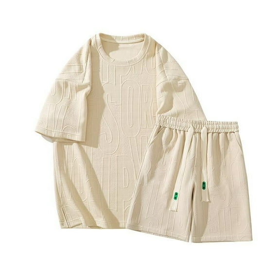 NAFUU Mens Short Sets 2 Piece Outfits Jacquard Sports Suits Summer Casual Short Sleeve T Shirts And Shorts Tracksuit Sets Athletic Tracksuit Set