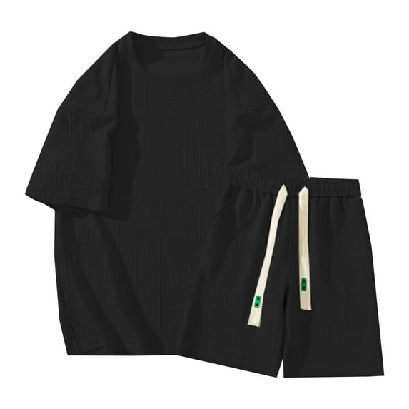 NAFUU Mens Short Sets 2 Piece Outfits Jacquard Sports Suits Summer Casual Short Sleeve T Shirts And Shorts Tracksuit Sets Trendy Vacation Outfit