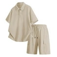 thumbnail image 1 of NAFUU Mens Short Sets 2 Piece Outfits Summer Short Sleeve Sweatsuits Sets Men Stylish Loose Polo Shirts With Cargo Shorts Pocket Fashion Beach Sports Suit, 1 of 3