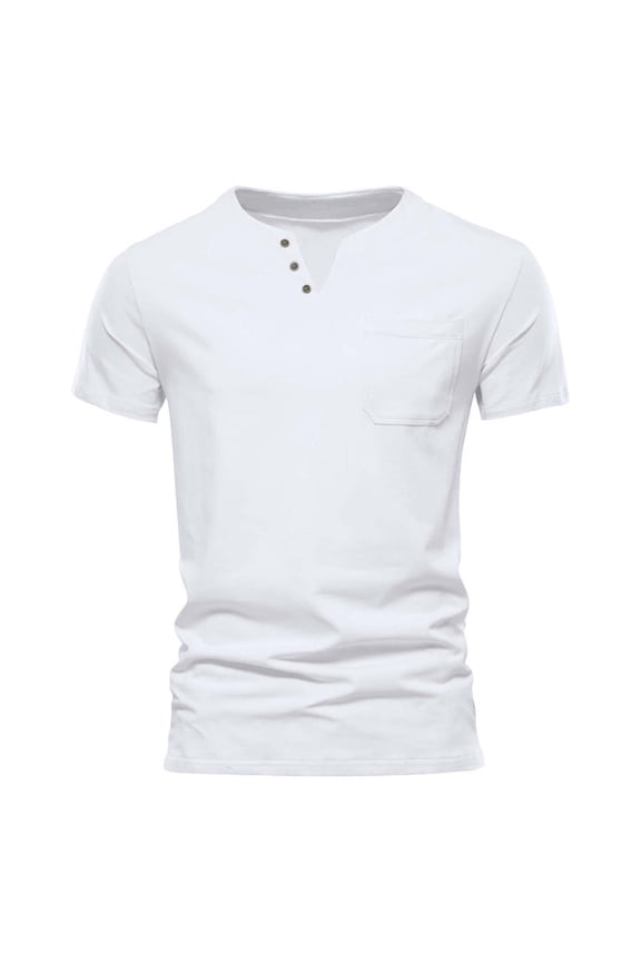 Mens Short Sleeve T-Shirts Solid Color Casual V-Neck Button Down T Shirts Tee With Pocket Comfortable Breathable Spring Summer Daily Wear Mens Tops