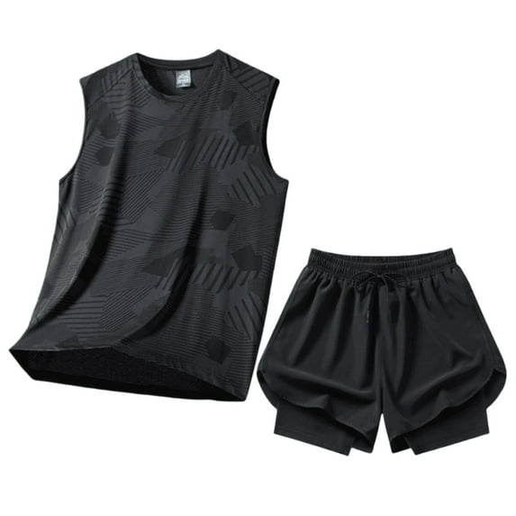 NAFUU Mens Summer Track Suits Men's Sportswear Suits Breathable Sleeveless Tank Tops And Sports Shorts With Pockets Beach Vacation Outfits