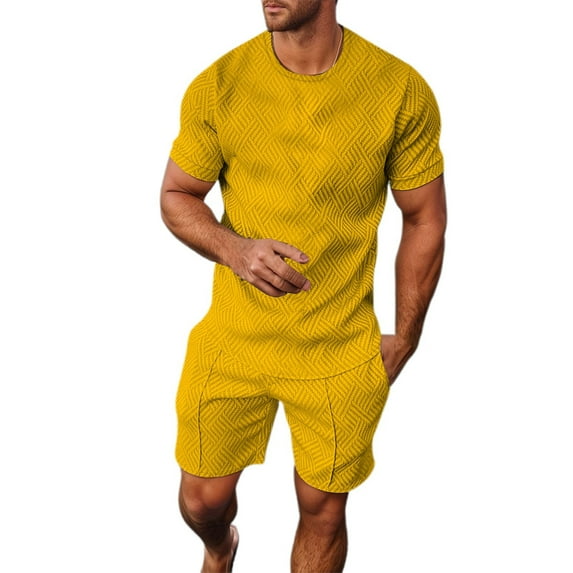 NAFUU Mens Summer Track Suits Mens Short Sets 2 Piece Outfits Fashion Summer Tracksuits Casual Short Sleeve T-Shirt And Shorts Set Fashion Sports Suit