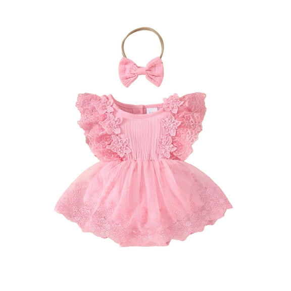 NAFUU Girls Clothes Set Baby Girl Lace Romper Summer Boho Flower Tulle Dress Party Gifts Photography Outfits Soft Comfy Outfit 9-12 Months