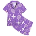 thumbnail image 1 of NAFUU Outfits Set for Girls Kids Satin Outfit Sets Ocean Themed Print Short Sleeve Sleep Clothing Girl's Button Down Shirt and Shorts Suit Cute Sleep Clothing 8-9 Years, 1 of 4