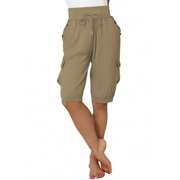 NAFUU Shorts for Women Trendy Women's Solid Color Drawstring Loose Casual Cargo Wide Leg Cropped Pants Lightweight Cute Shorts