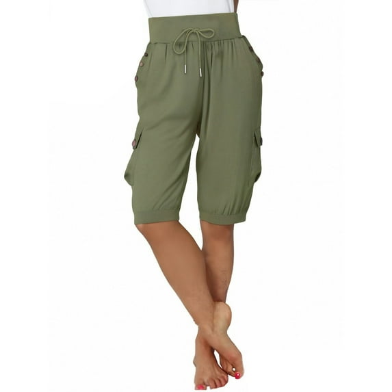 NAFUU Shorts for Women Trendy Women's Solid Color Drawstring Loose Casual Cargo Wide Leg Cropped Pants Loose Fit Shorts