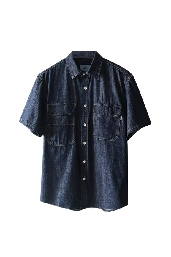 Stylish Men's Shirts Retro Workwear Denim Short Sleeve Shirts For Men Loose Fit Casual Button Up Work Shirts Jacket Versatile Shirt Top