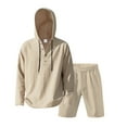 thumbnail image 1 of NAFUU Summer Mens Short Sets Men's 2 Pieces Linen Set Casual Button Up Long Sleeve Hoodies And Shorts Vacation Beach Outfits Stylish Loungewear Sets, 1 of 9