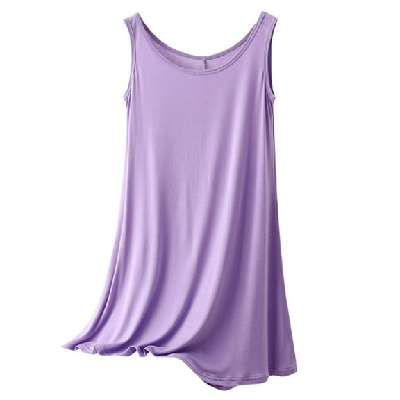 NAFUU Summer Nightgowns For Women Plus Size Sleepwear Sleeveless Round Neck Tshirt Sleep Dress Solid Color Loose Nightshirt Sleep Dress
