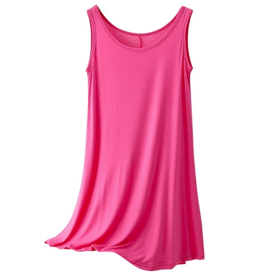 NAFUU Summer Nightgowns For Women Plus Size Sleepwear Sleeveless Round Neck Tshirt Sleep Dress Solid Color Loose Nightshirt Sleep Dress