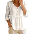 thumbnail image 1 of NAFUU Sweet Womens T-Shirts Solid Color Casual Relaxed Fashionable Long Sleeve V-Neck Button Down Blouse T-Shirts For Women，White, 1 of 5