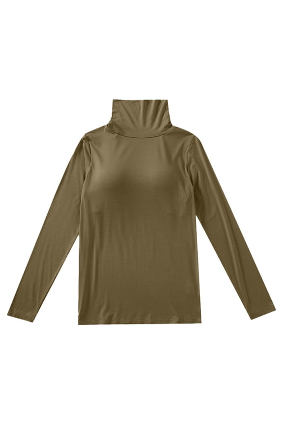 Sweet Womens T-Shirts Solid Color Long Sleeve Turtleneck Fitted Lightweight Casual Layer T-Shirts For Women，Army Green