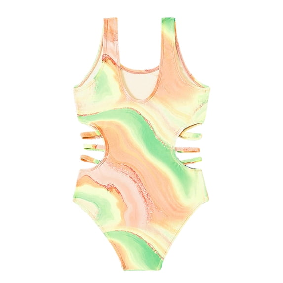 NAFUU Swimsuit For Girls Kids Tie Dye Prints O-Neck Sleeveless Bikini One Piece Swim Suits Sport Bathing Suits Girl One Piece Swimsuits Sizes 11-12 Years