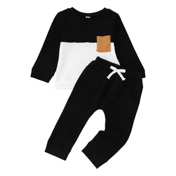 NAFUU Toddler Baby Boy Clothes Long Sleeve Color Block Crewneck Pullover T Shirt Top And Pants 2 Piece Outfits Soft Boys Fall Clothing Sets Cute Comfy Outfit 2-3 Years