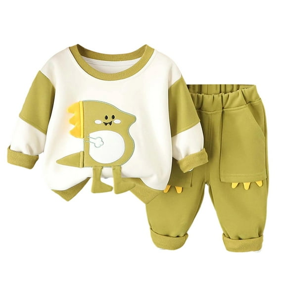 NAFUU Toddler Baby Boy Fall Winter Clothes Long Sleeve Crewneck Pullover Casual Pants Set Stylish Cartoon Cute Boys Two Piece Outfits Leisure Sport Wear 2-3 Years