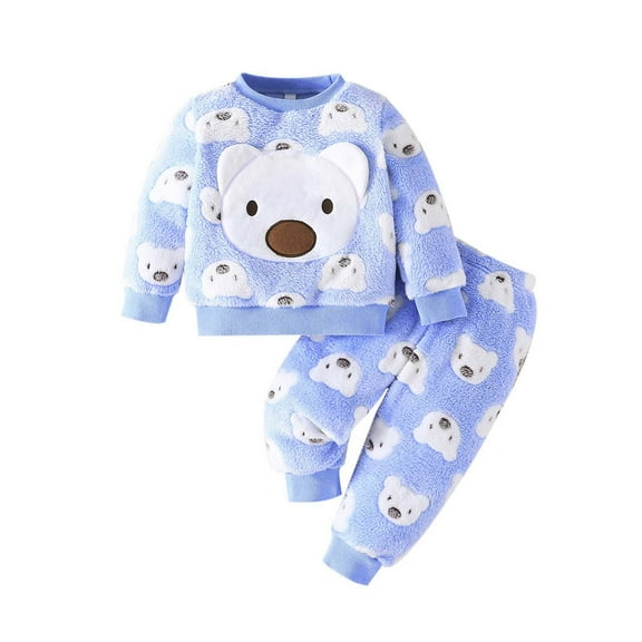NAFUU Toddler Baby Boys Fall Outfits Long Sleeve Cute Bear Print Sweatshirt Pullover And Pants 2 Piece Set Winter Warm Casual Sweatsuits Cute Winter Clothes 2-3 Years