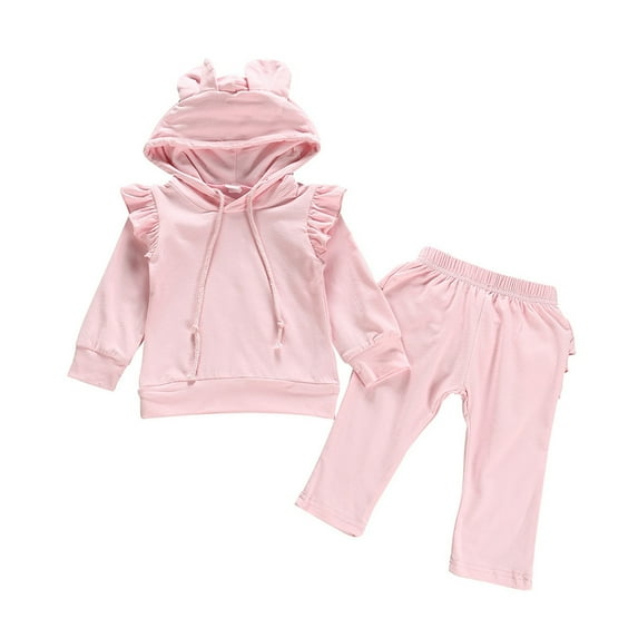 NAFUU Toddler Baby Girl Clothes Boys Girls 2 Pcs Pullover Hoodie Sweat Suit Unisex Long Sleeve Hoody Tops + Elastic Waist Sleeve Pants Pockets Set Stylish Leisure 6-12 Months