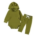 thumbnail image 1 of NAFUU Toddler Baby Girl Clothes Boys Girls Long Sleeve Hoodie Romper Bodysuit Tops+Pants Set Solid Color 2 Pieces Fall Outfits Soft Comfy Outfit 12-18 Months, 1 of 3