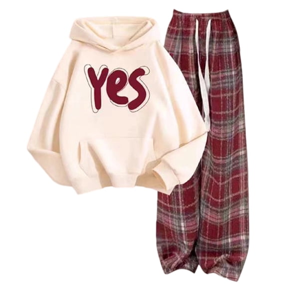 NAFUU Toddler Baby Girl Outfits Girls Winter Outfits Tracksuit Set Red Hoodie With Plaid Wide Leg Pants Thickened Warm Outfit For Teen Girls 10 Years