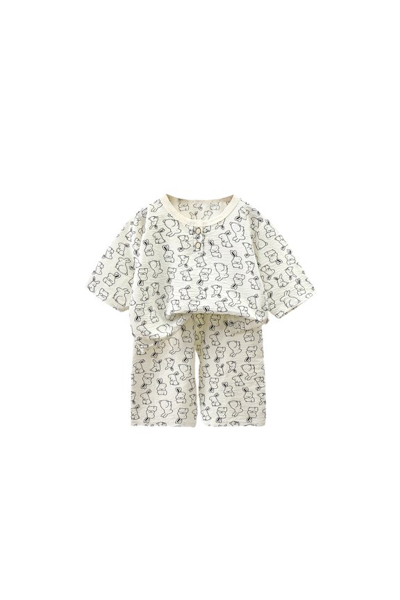 Toddler Boy Summer Outfit Set Cloud Lightweight Cartoon Prints Long Sleeve O-Neck Button Shirt And Shorts Casual Sleep Clothes Homewear Sets Outfits For Boys 2-3 Years