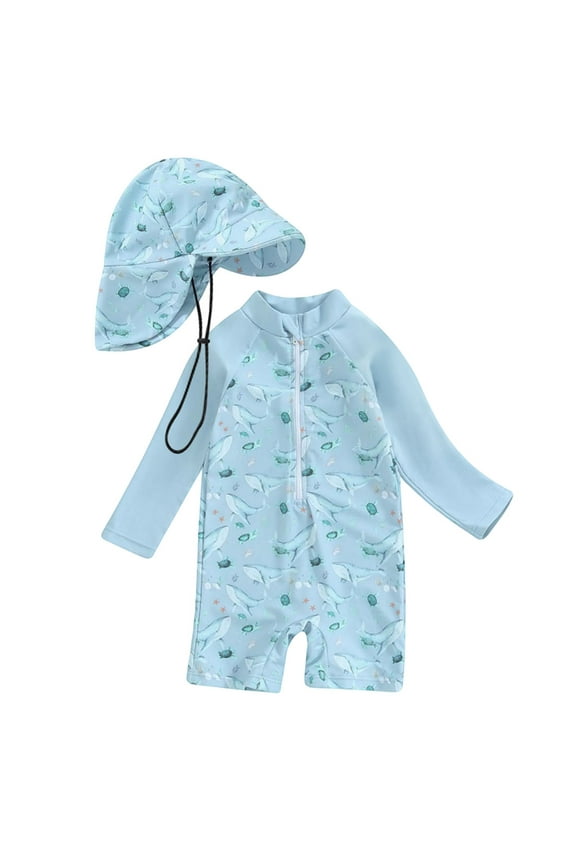 Toddler Boys Swimsuit Cartoon Prints Rash Guard Long Sleeve Swimwear Sunsuit With Shorts Beachwear For Babies Sizes 12-24 Months