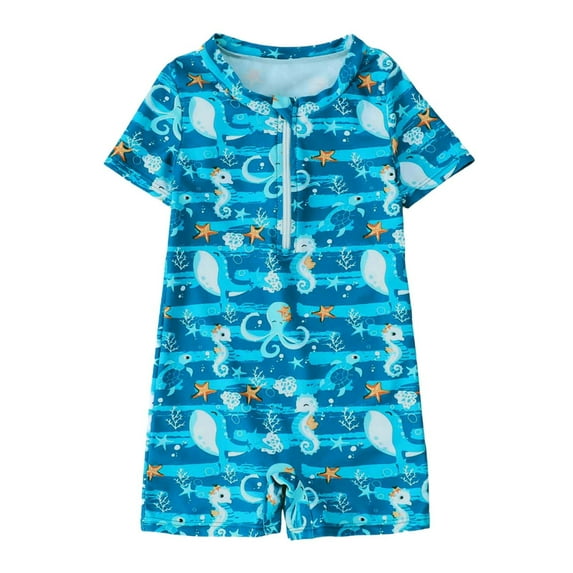 NAFUU Toddler Boys Swimsuit Baby Rash Guard Swimwear With Cartoon Print One Piece Zipper Bathing Suit Summer Beach Swimwear 3-4 Years