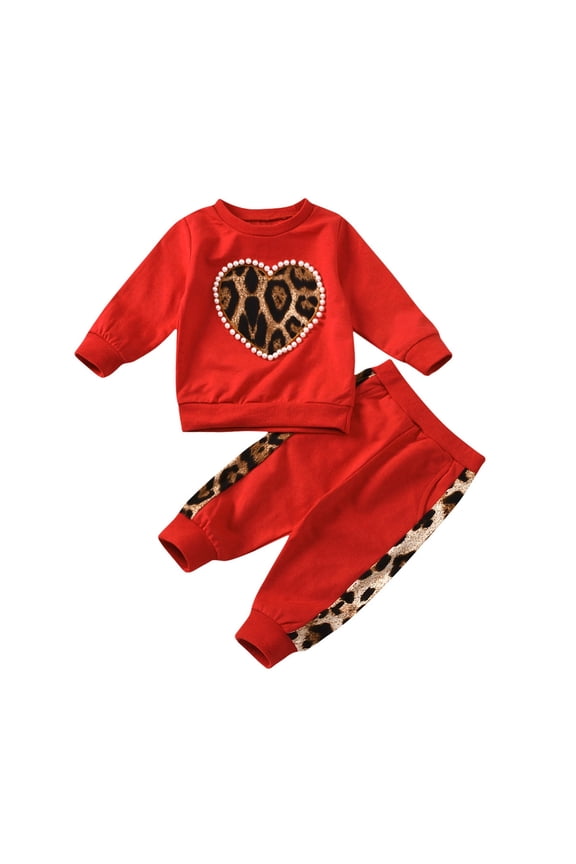 Toddler Girl Clothes Tracksuit Kids Baby Girls Long Sleeve Leopard Print Sweatshirt Tops Patchwork Pants Casual Sweatsuit 2Pcs Outfits Set 5-6 Years