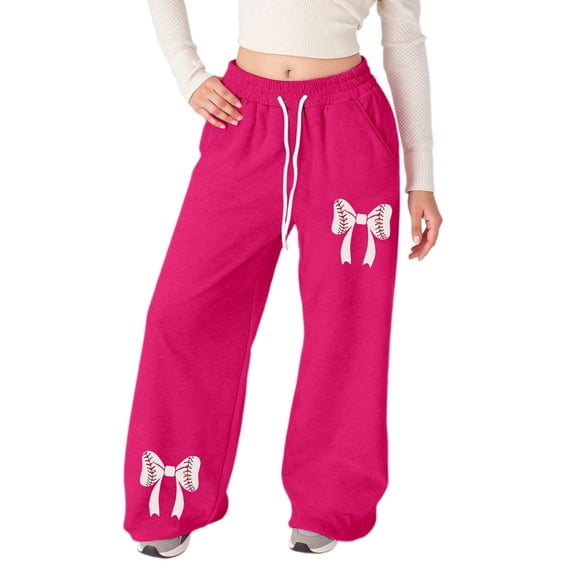 NAFUU Toddler Girls Pants Bow Tie Prints Solid Color Baggy Sweatpants Lightweight Straight Legs Athletic With Pockets Relaxed Fit Vacation Kids Slacks Pants For Girls,Hot Pink,6-7 Years