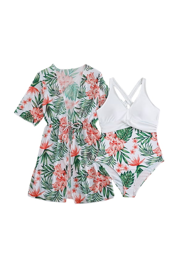 Toddler Girls Swimsuit 3 Piece Short Sleeve Floral Prints Bikini Suit Beach Swim Wear Set For Toddler Swimwear Tankini For Teen Sizes 13 Years