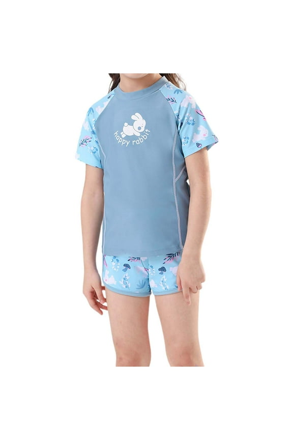 Toddler And Little Girls Swimsuit Sets 2 Piece Cartoon Print Cute Swim Wear With Short Sleeve Shirt And Shorts For Kids Tankini Tops For Girls Swimwear Sizes XXL