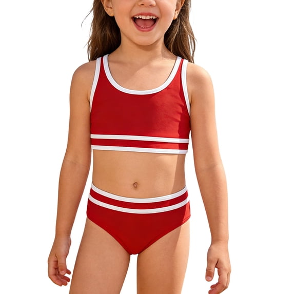 NAFUU Toddler And Little Girls Swimsuit Sets Adjustable Solid Color Bikini Comfortable Soft Swim Wear With Removable Cups Beach Pool Two Piece Tankini Tops For Girls Swimwear Sizes 13-14 Years