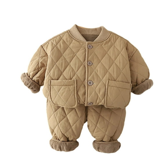 NAFUU Toddler Winter Snowsuit Boys Outfits Solid Color Casual Long Sleeve Puffer Jacket And Pants 2 Piece Set Soft Comfy Fall Clothes Sets Cute Boys Clothes 2-3 Years