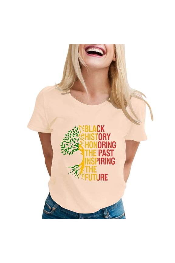 Trendy Women T-Shirts Short Sleeve Fashionable Casual Round Neck Letter Prints True Classic Tees Women,Beige