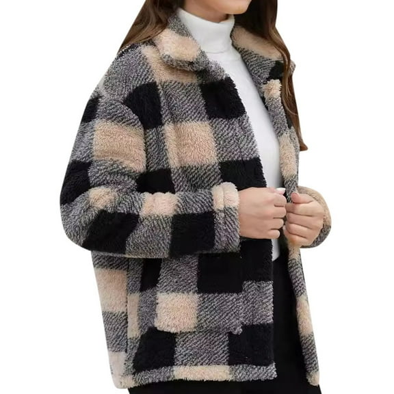 NAFUU Warm Fleece Jackets for Women Plaid Fleece Coat Women With Pockets Casual Winter Jacket Fashionable Warm Outerwear Women Winter Coats
