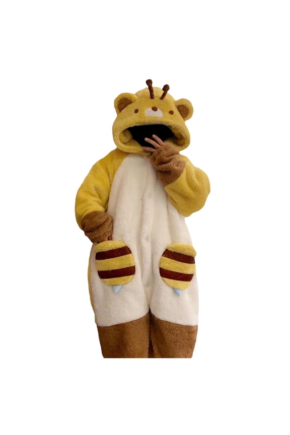 Women Classic One Piece Pajamas Fuzzy Pajamas Winter Cute Cartoon Coral Velvet Pajama Women's Hooded Onesie Pjs Warm Playsuit Loungewear Holiday Matching Pjs