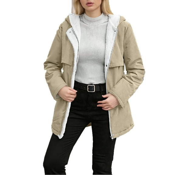 NAFUU Women Fleece Jacket Women's Thicken Fleece Lined Parka Winter Coats Warm Hooded Jacket With Pockets Casual Coat Outerwear Casual Fleece Coat