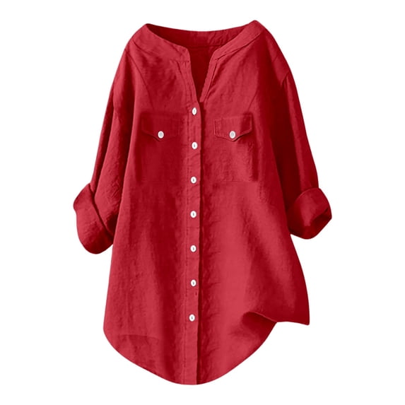 NAFUU Women Shirts V-Neck Casual Button Down Solid Color Open Front Cardigan Everyday Wear Long Sleeve Blouses For Women