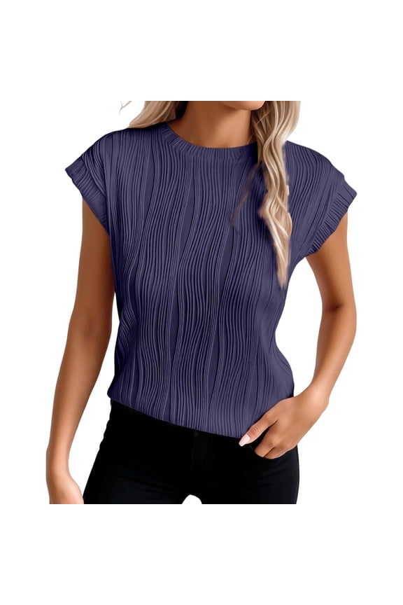 Women T-Shirts Solid Color Crew Neck Short Sleeve Floral Print Retro Fashion Top Casual Tee Soft Comfortable Daily Wear True Classic Tees Women,Navy