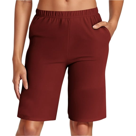 NAFUU Women's Bermuda Shorts Casual Stretch Waist Shorts Solid Color Summer Comfortable Elastic Waist Shorts With Pockets Daily Casual Shorts