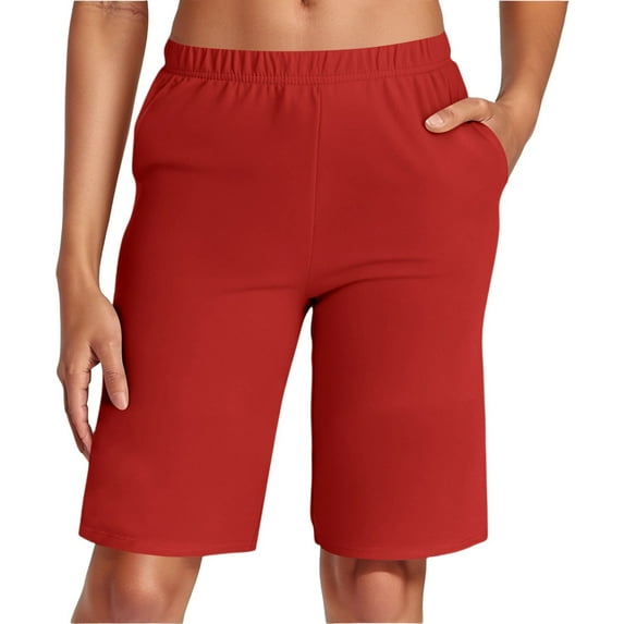 NAFUU Women's Bermuda Shorts Casual Stretch Waist Shorts Solid Color Summer Comfortable Elastic Waist Shorts With Pockets Work Trouser Shorts