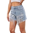 thumbnail image 1 of NAFUU Women's Denim Shorts Summer High Waisted Diamonds Tassels Ripped Jean Shorts Casual Baggy Trendy A-Line Wide Leg Denim Shorts Beach Summer Shorts, 1 of 8