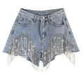 thumbnail image 1 of NAFUU Women's Denim Shorts Summer High Waisted Diamonds Tassels Ripped Jean Shorts Casual Baggy Trendy A-Line Wide Leg Denim Shorts Work Trouser Shorts, 1 of 5