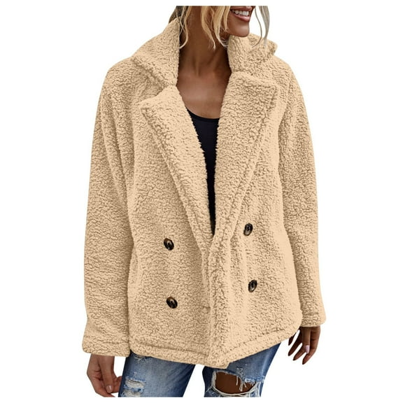NAFUU Women's Fashion Winter Coats Womens Jackets Fuzzy Warm Coat Solid Color Casual Button Down Jacket Long Sleeve Outwear With Pockets Comfy Winter Coats