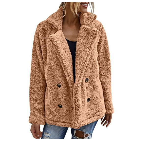 NAFUU Women's Fashion Winter Coats Womens Jackets Fuzzy Warm Coat Solid Color Casual Button Down Jacket Long Sleeve Outwear With Pockets Trendy Clothing Top