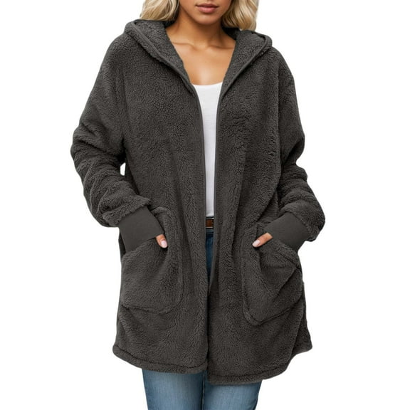NAFUU Women's Full Zip Fleece Jacket Winter Warm Coat Double Hooded Cardigan Windproof Fleece Jackets With Drawstring Pockets Comfort Casual Coats