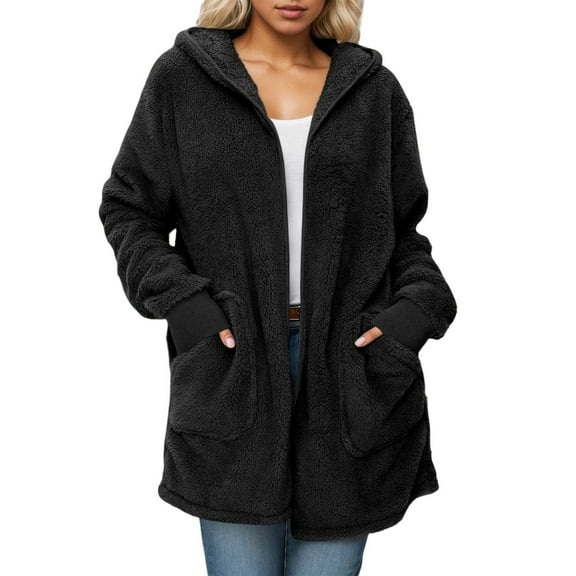 NAFUU Women's Full Zip Fleece Jacket Winter Warm Coat Double Hooded Cardigan Windproof Fleece Jackets With Drawstring Pockets Comfy Winter Coats