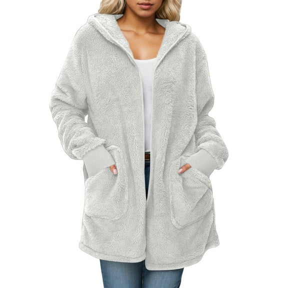 NAFUU Women's Full Zip Fleece Jacket Winter Warm Coat Double Hooded Cardigan Windproof Fleece Jackets With Drawstring Pockets Trendy Outerwear