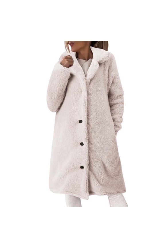 Women's Fuzzy Jackets Lapel Button Down Long Teddy Coat Warm Winter Outwear Pocket Solid Color Fashion Long Fluffy Jacket Commuting Outwear